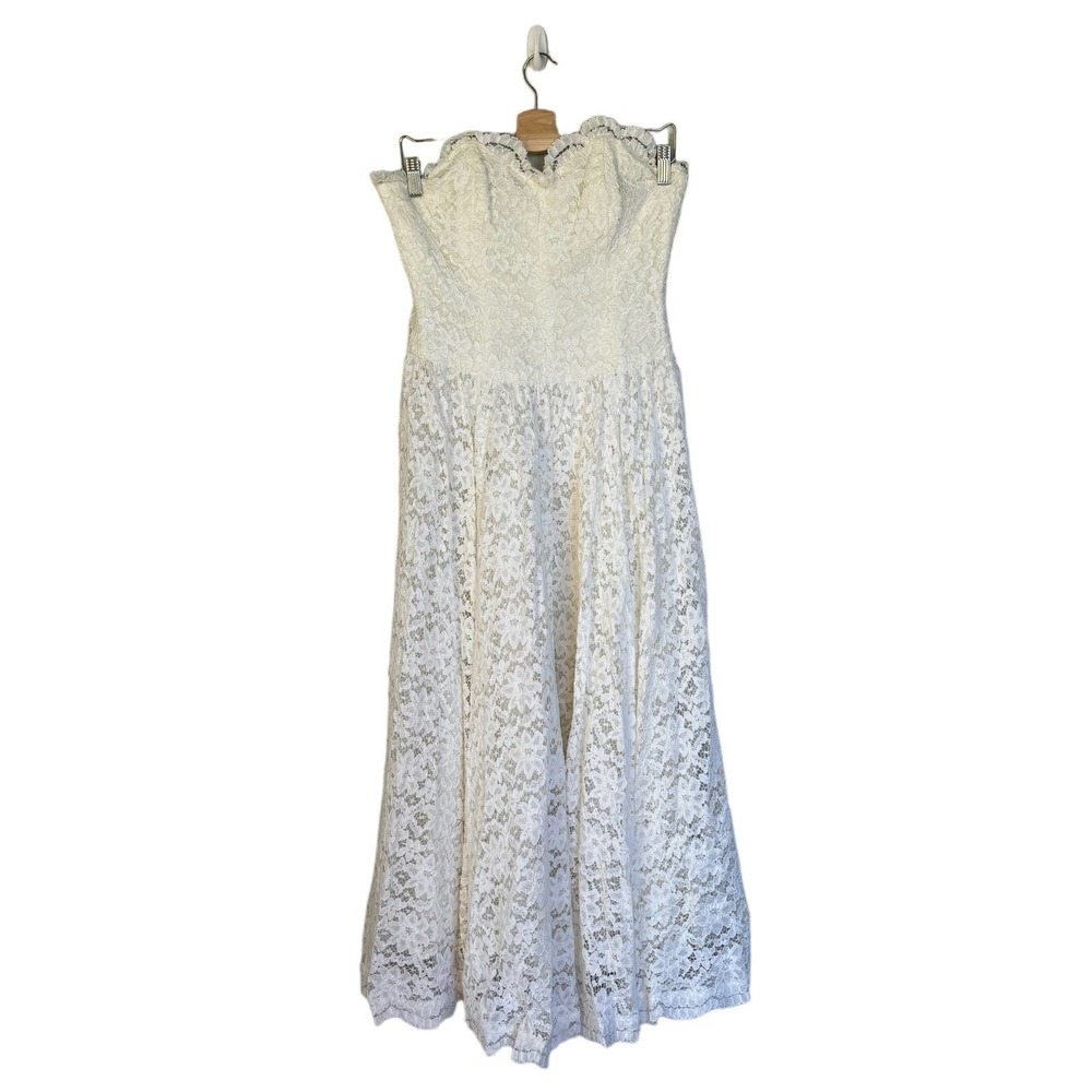 Caroline Charles London Vintage 1980's Strapless White Fit and Flare Midi Dress